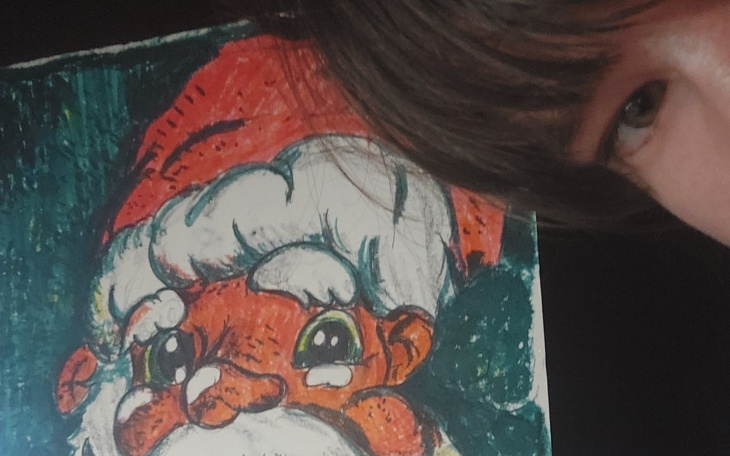 Rysunek Świętego Mikołaja w intensywnych kolorach.