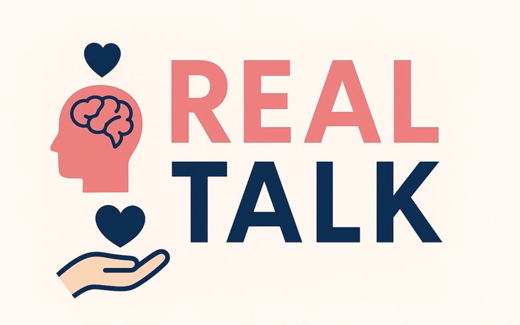Grafika z napisem 'REAL TALK' i symbolem serca.