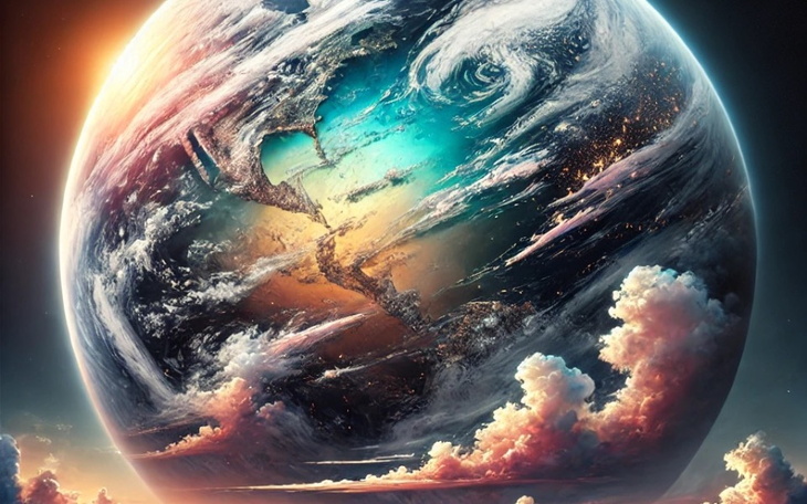 Artystyczna wizja Ziemi z chmurami i kolorami.