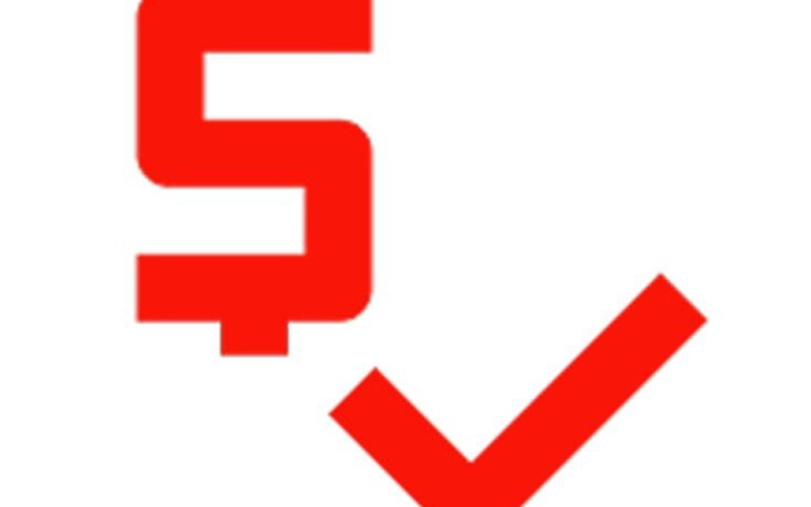 Logo projektu z symbolem dolara i znakiem zatwierdzenia.