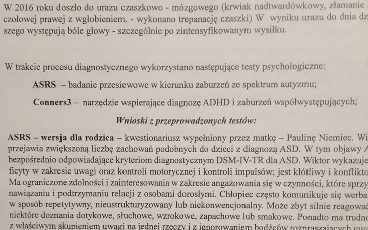 Raport z diagnozy psychologicznej dla dziecka.