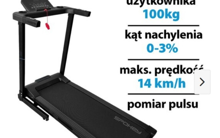 Bieżnia z informacjami o maksymalnej wadze i prędkości.