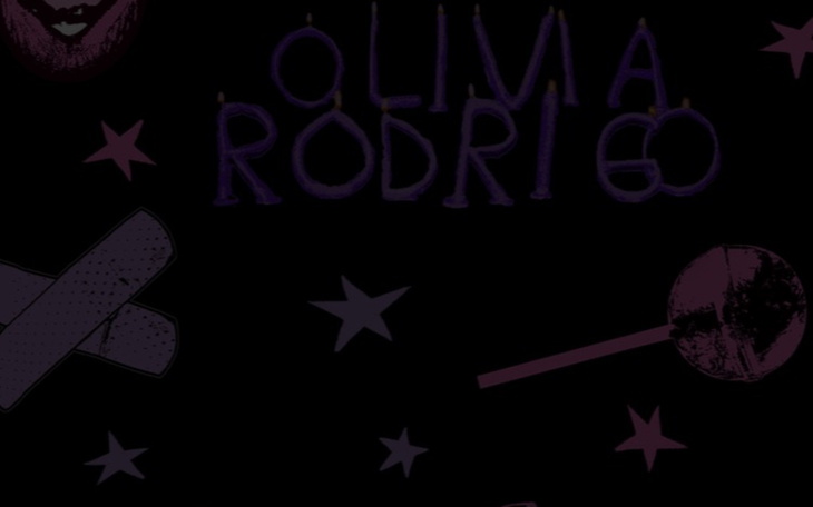 Plakat z napisem 'Olivia Rodrigo' na czarnym tle.
