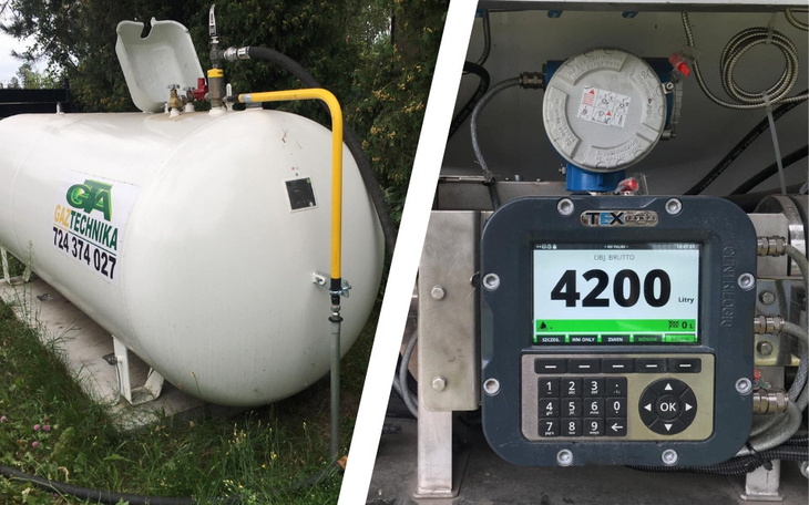 Zbiornik gazu z wyświetlaczem, pokazującym ilość litrów.