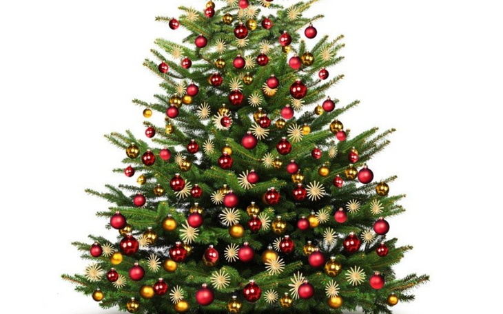 Ozdobiona choinka bożonarodzeniowa z bombkami.