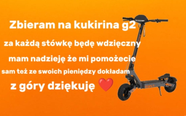 Zrzut ekranu z prośbą o wsparcie na zakup hulajnogi.