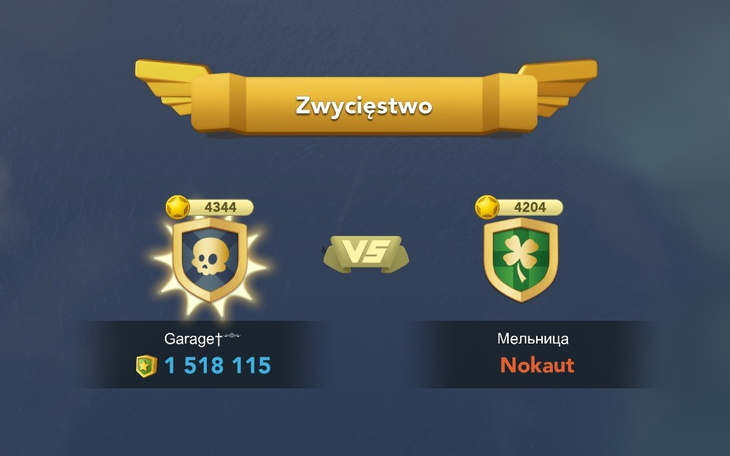 Ekran gry z wynikami, pokazujący zwycięstwo.