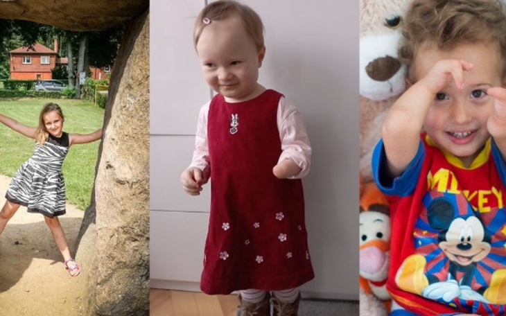 Trójka dzieci bawiących się w różnych pozach.