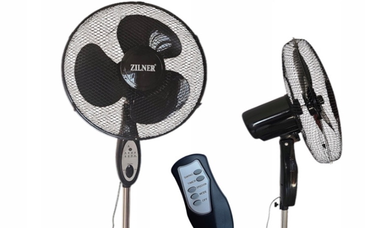 Wentylator stojący z pilotem, idealny na gorące dni.