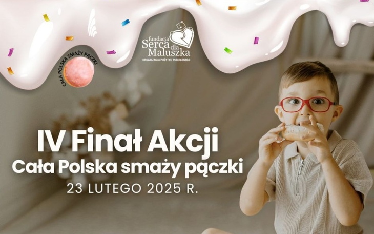 Plakat promujący akcję smażenia pączków w Polsce.