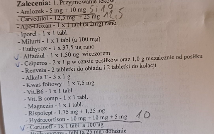 Zalecenia dotyczące leków, lista medykamentów.