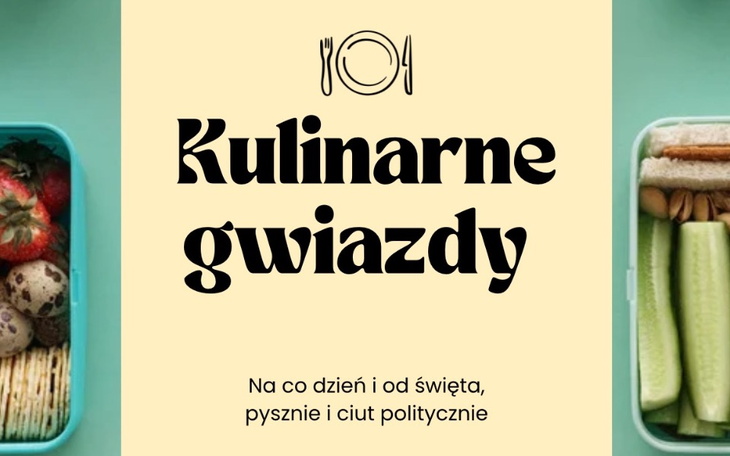 Grafika z napisem 'Kulinarne gwiazdy' i jedzeniem.