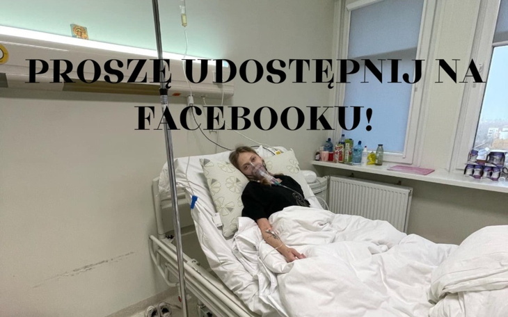 Osoba w szpitalu z prośbą o wsparcie na Facebooku.