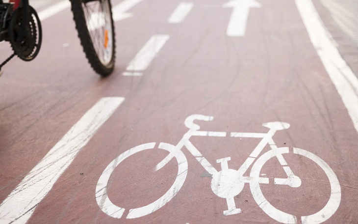 Widok na ścieżkę rowerową z symbolem roweru.