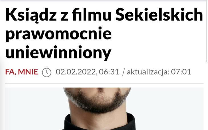 Nagłówek artykułu o księdzu z filmu Sekielskich.