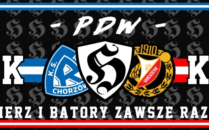 Logo drużyn piłkarskich z hasłem, w kolorach klubowych.