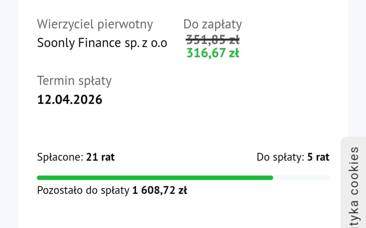 Dokument finansowy z informacjami o spłacie.
