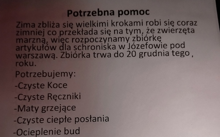 Zbiórka Schronisko musi być ogrzane - zdjęcie główne