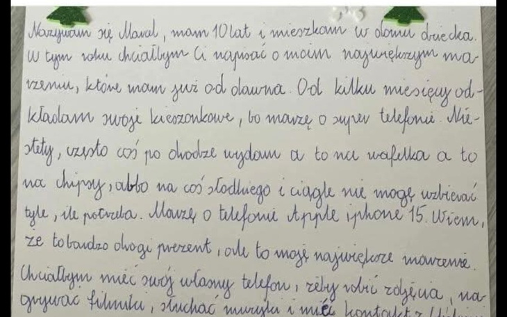 Ręcznie pisany list, w którym ktoś prosi o pomoc.