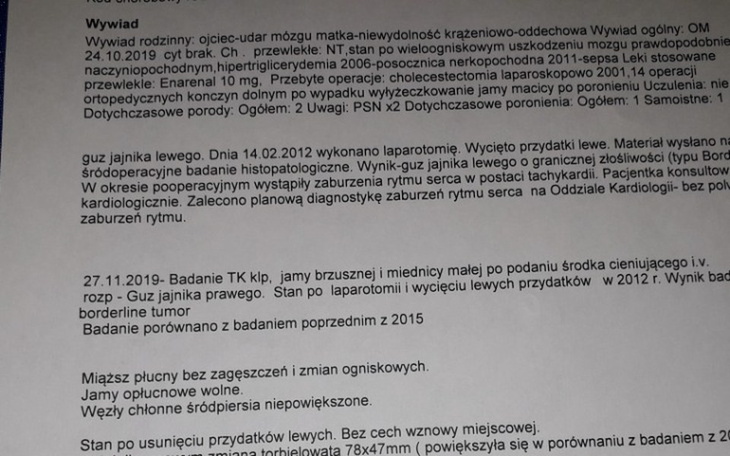 Dokument medyczny z wynikami badań.