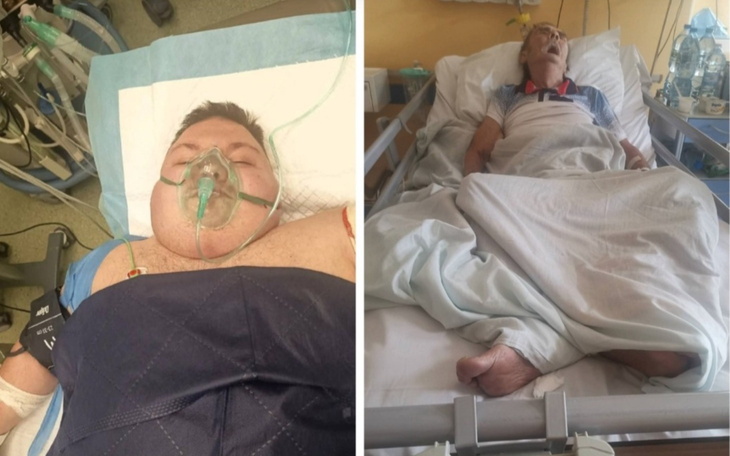 Starszy mężczyzna leżący w łóżku szpitalnym, w trudnej sytuacji zdrowotnej.