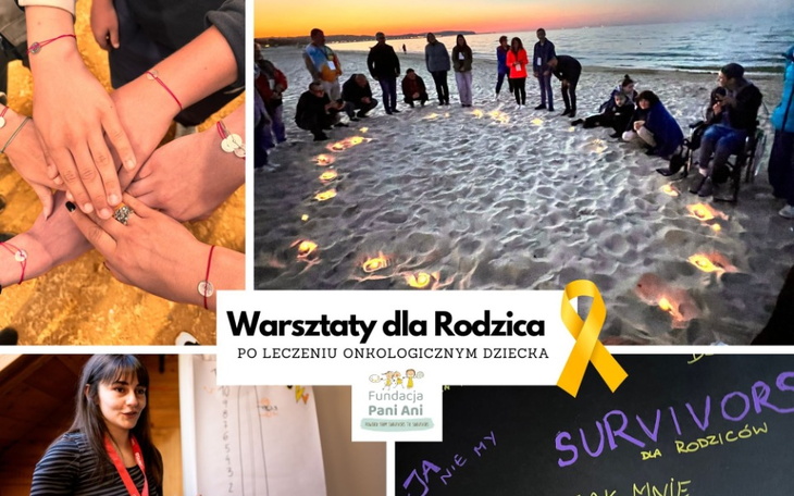 Warsztaty dla rodziców po leczeniu onkologicznym dzieci, z symbolami nadziei.