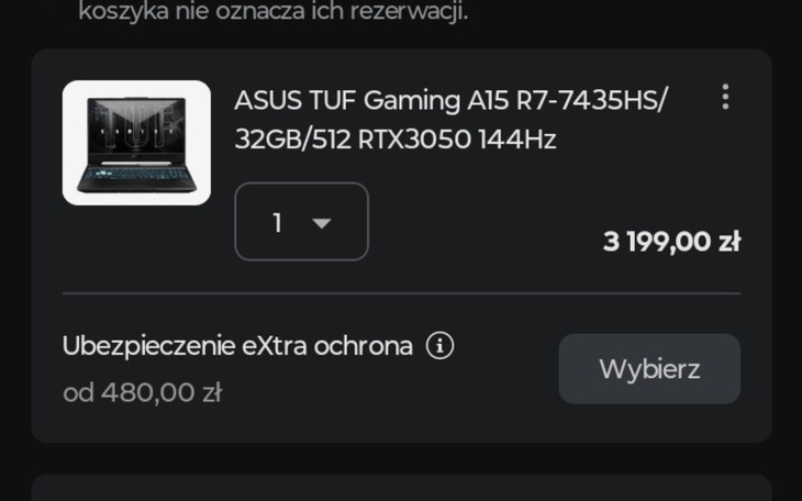 Zrzut ekranu z laptopa z ofertą zakupu komputera.