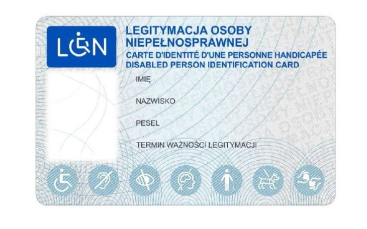 Legitymacja osoby niepełnosprawnej, ważny dokument.