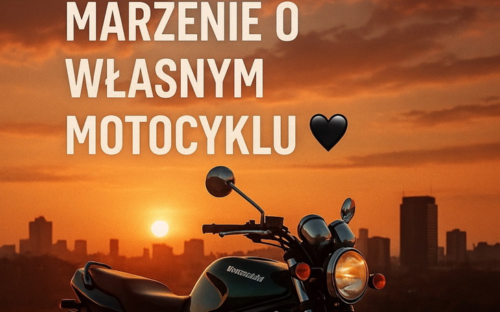 Motocykl w zachodzącym słońcu, marzenie wielu.