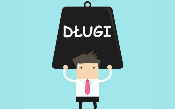Ilustracja przedstawiająca mężczyznę podnoszącego ciężar z napisem 'DŁUGI'.