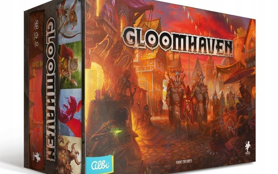 
        Gra planszowa Gloomhaven, opakowanie z ilustracjami.
    