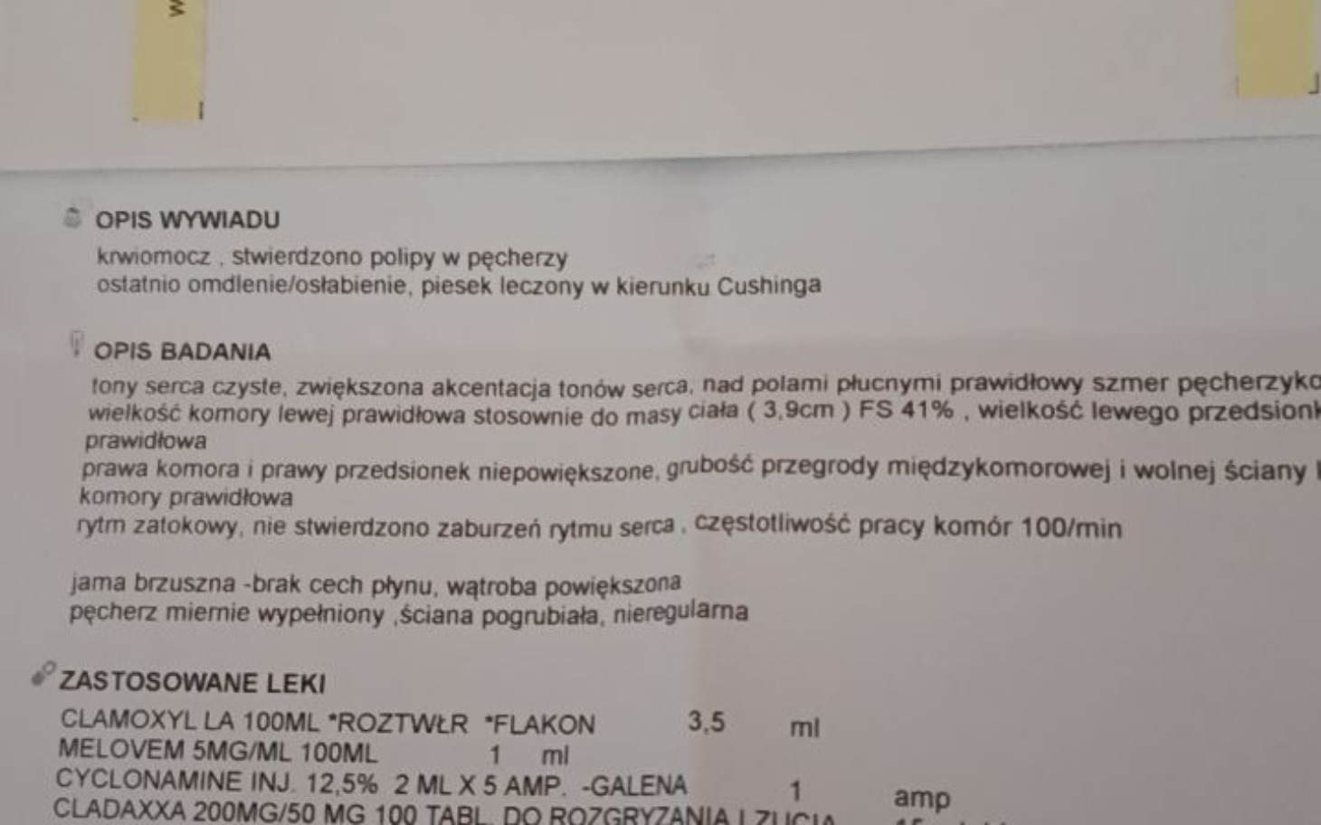 
        Dokument medyczny z opisem badania serca.
    