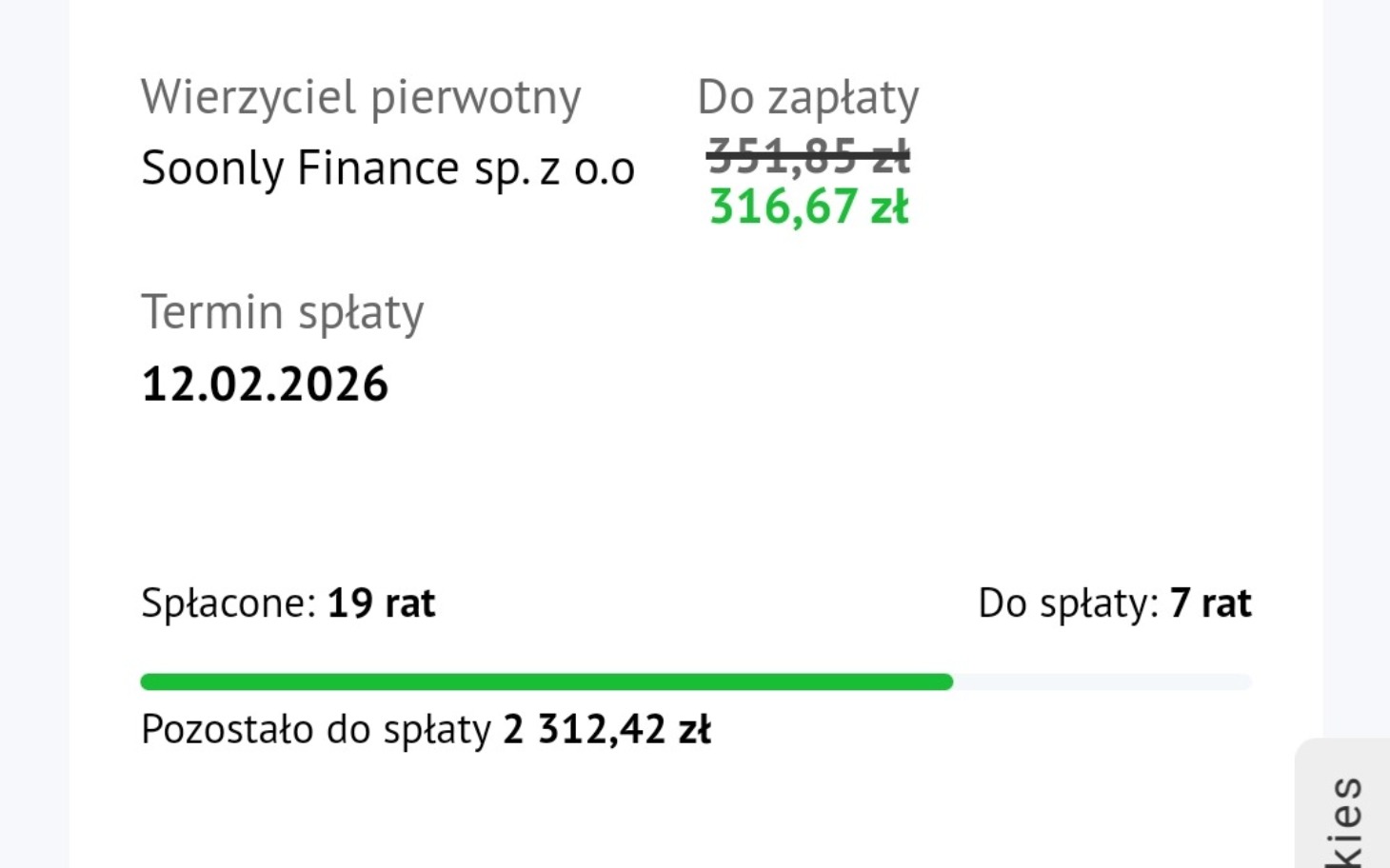 
        Dokument finansowy z informacjami o spłacie rat.
    