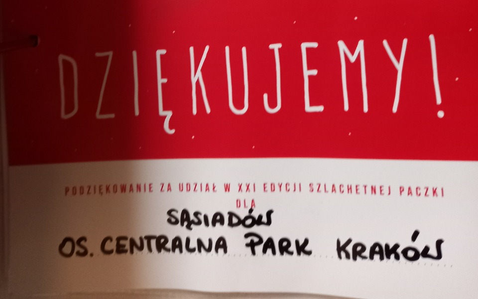 
        Podziękowanie za udział w akcji charytatywnej.
    