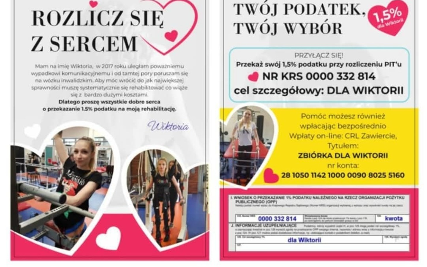 Plakat promujący zbiórkę dla Wiktorii.
