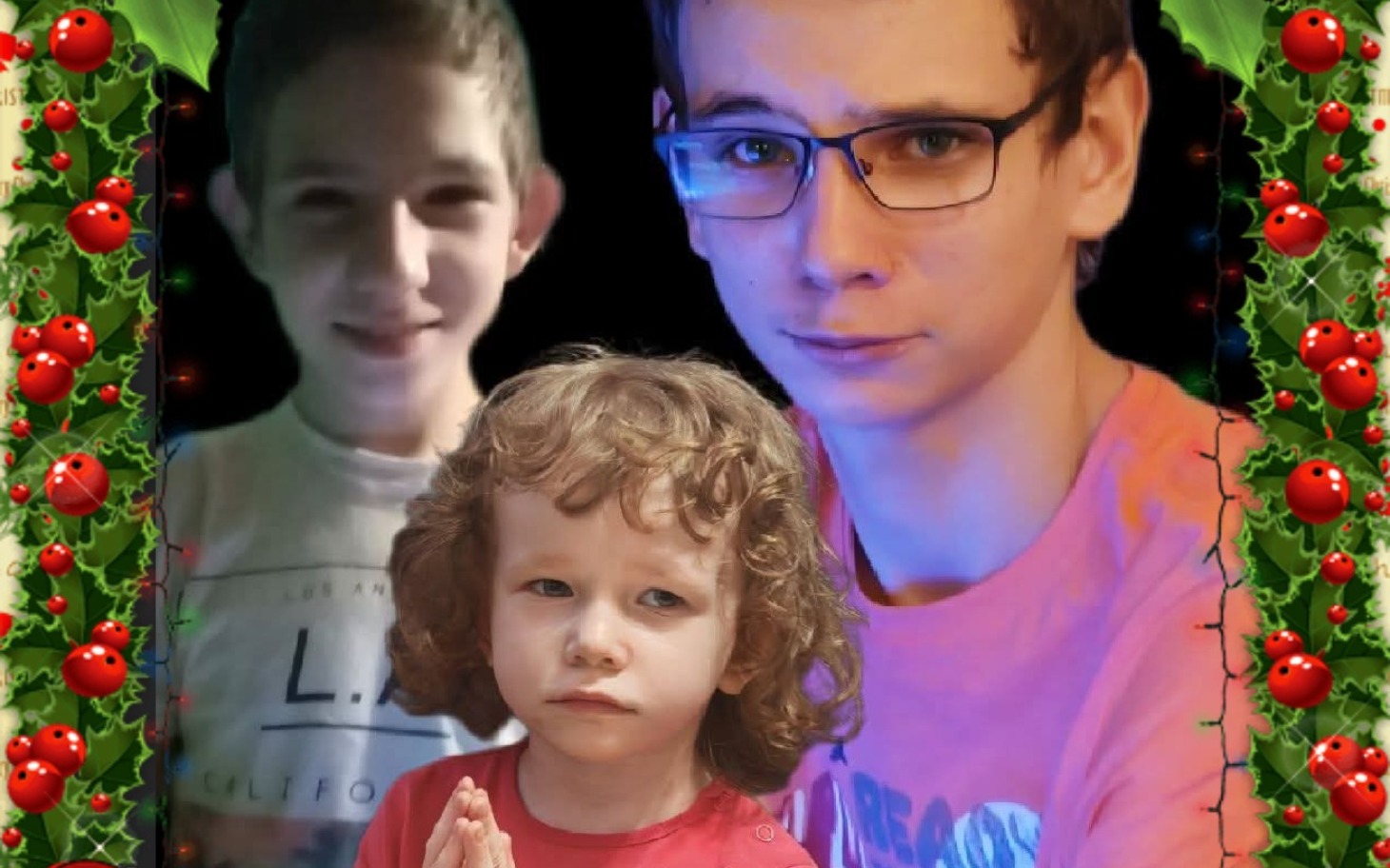 
        Trzy zdjęcia dzieci w świątecznej ramce.
    