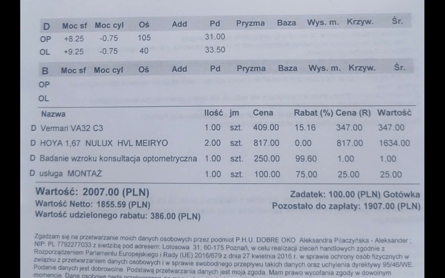 
        Kawałek faktury z drukowania i tabelek, podpisy roszczeń
    