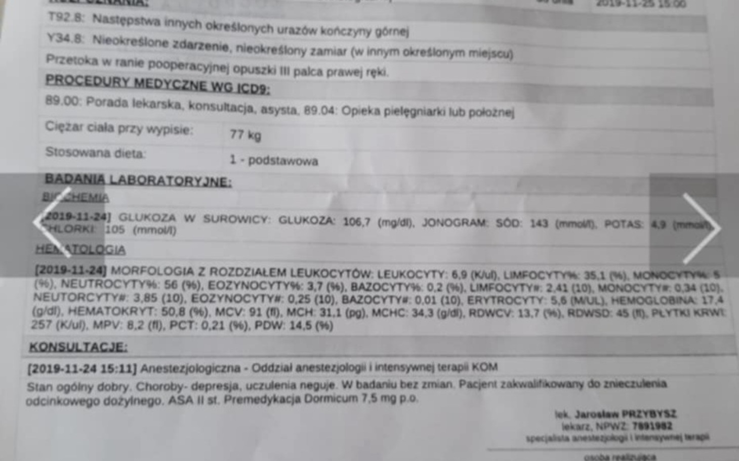 
        Dokument medyczny z wynikami badań laboratoryjnych.
    