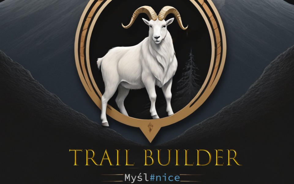 
        Widok na górę z owcą w logo Trail Builder.
    