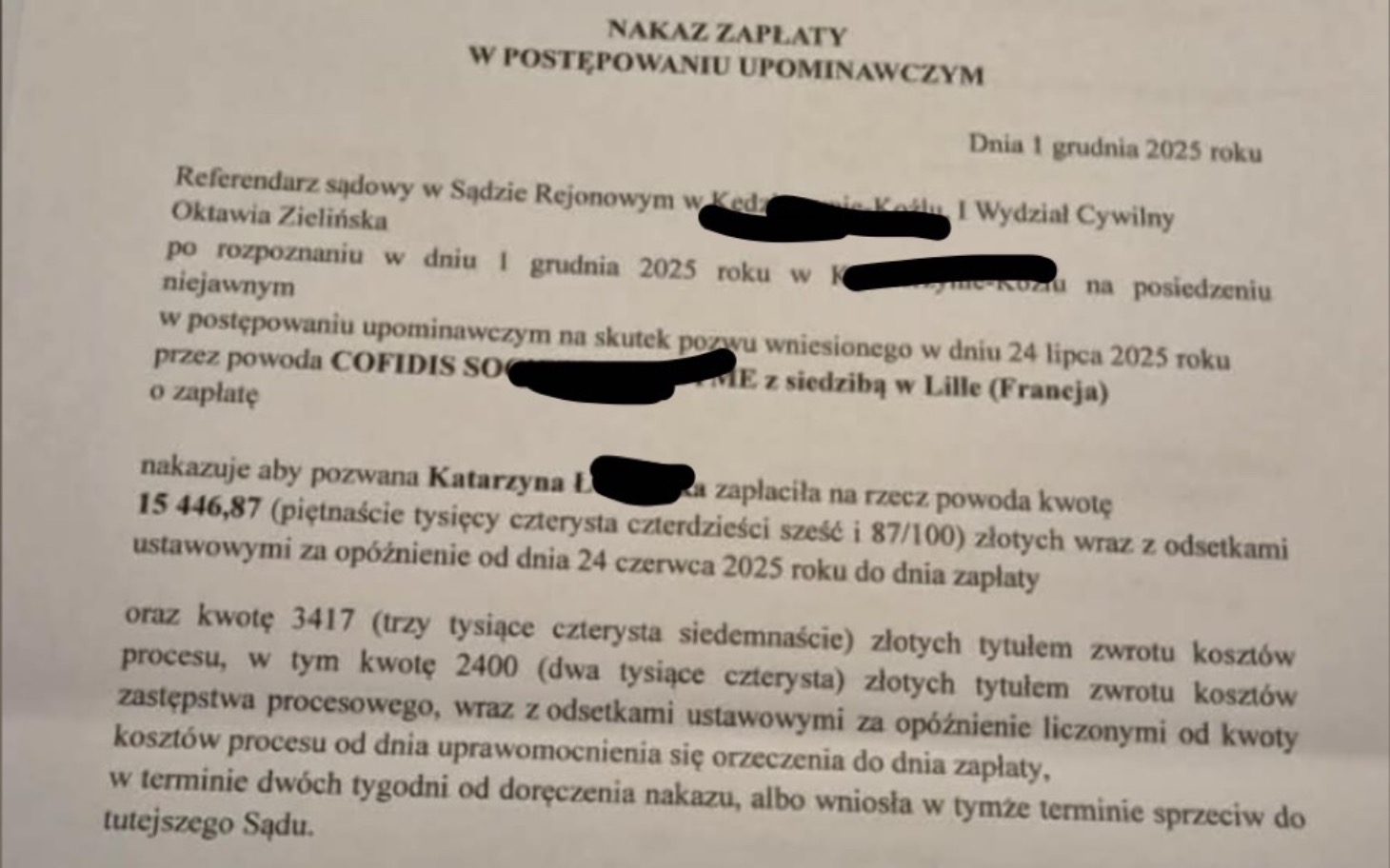 
        Dokument dotyczący nakazu zapłaty z datą 1 grudnia 2025 roku.
    