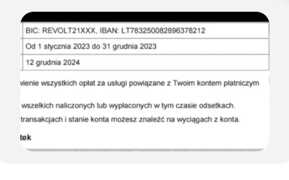 
        Dokument z informacjami o płatnościach i koncie bankowym.
    