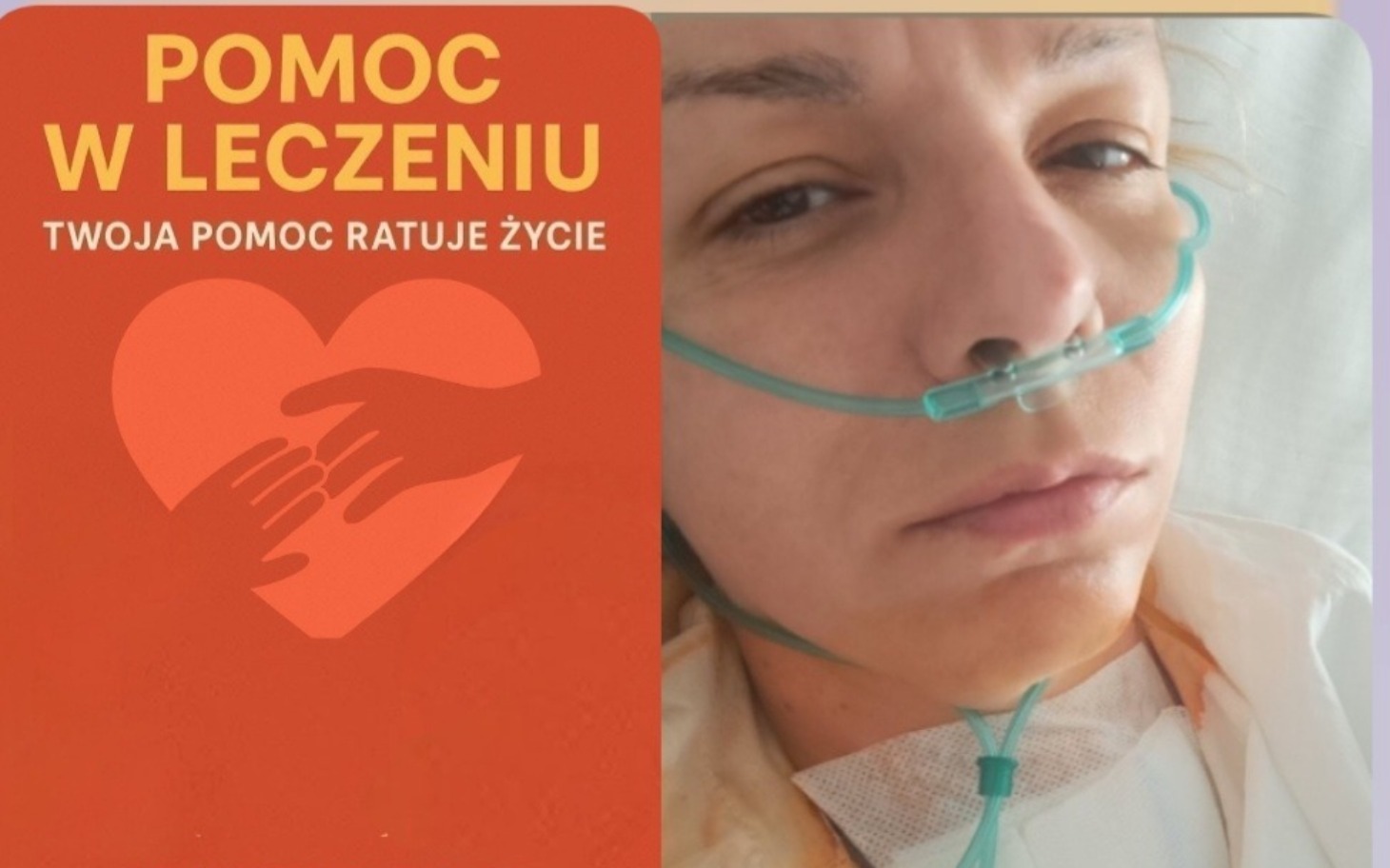 
        Kobieta w szpitalu, z tlenem, z wyrazem powagi na twarzy.
    