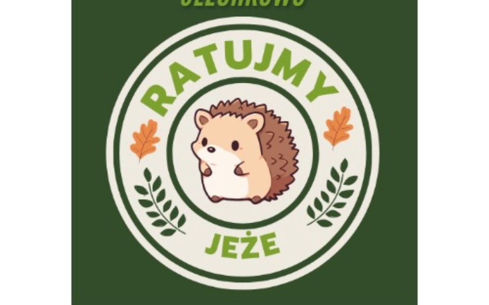 
        Logo z jeżem, promujące akcję ratowania jeży.
    
