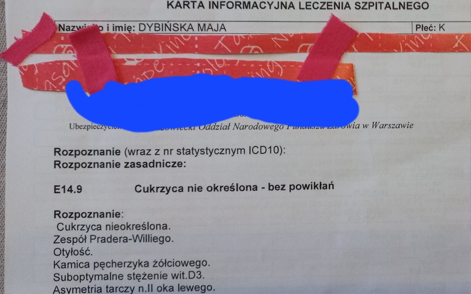 
        Dokument medyczny z diagnozą cukrzycy.
    