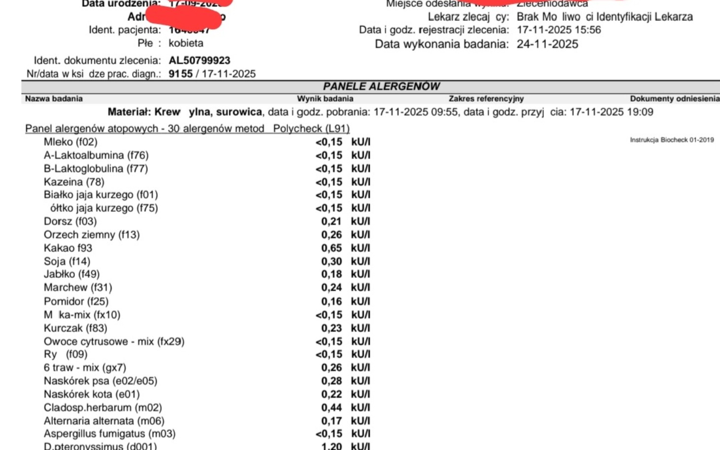 
        Dokument medyczny z wynikami badań alergologicznych.
    