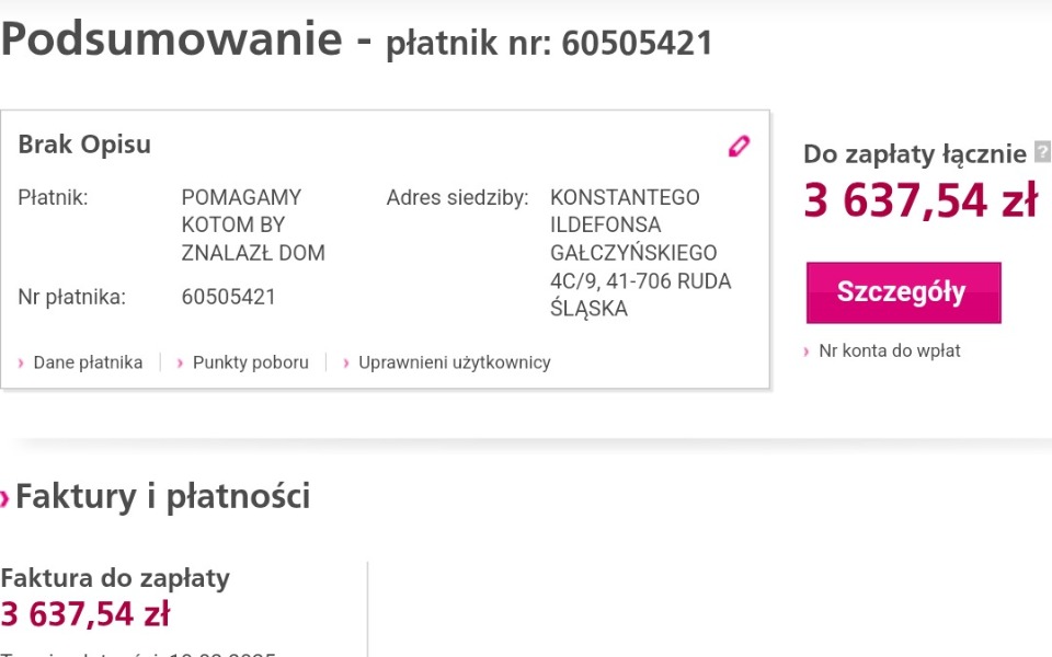 
        Podsumowanie płatności za projekt, kwota do zapłaty 3 637,54 zł.
    