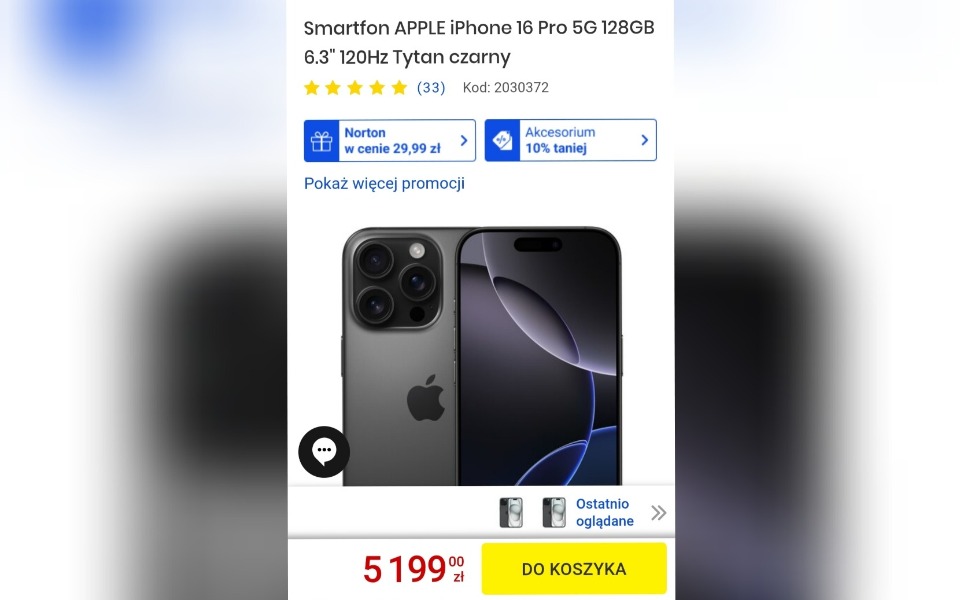 
        Smartfon Apple iPhone 16 Pro 5G w czarnym kolorze.
    