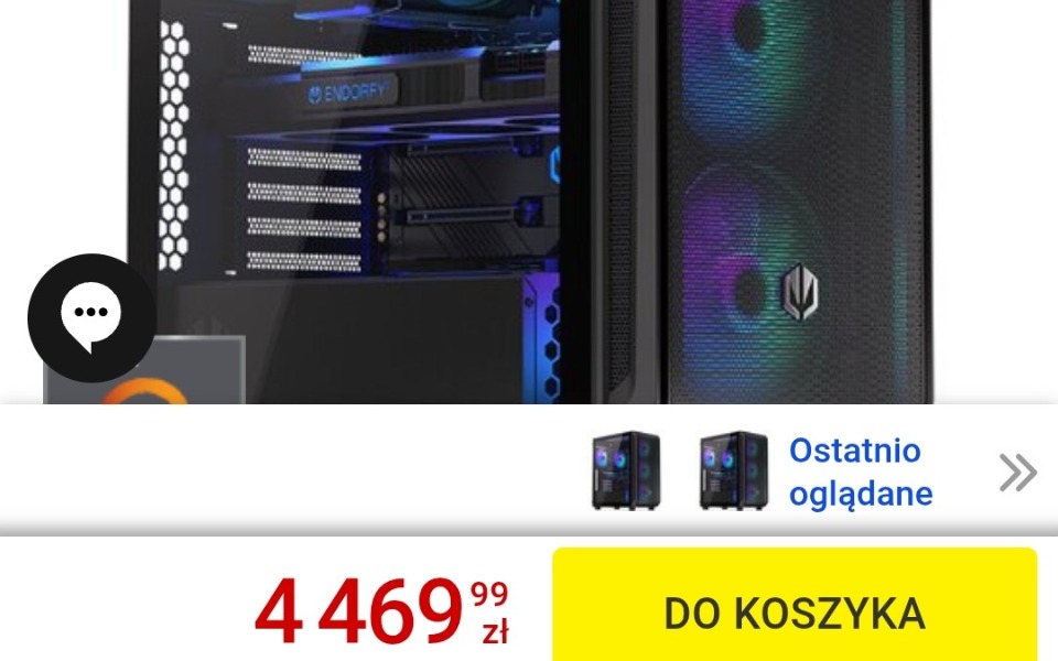 
        Komputer stacjonarny z podświetleniem LED, cena 4469,99 zł.
    