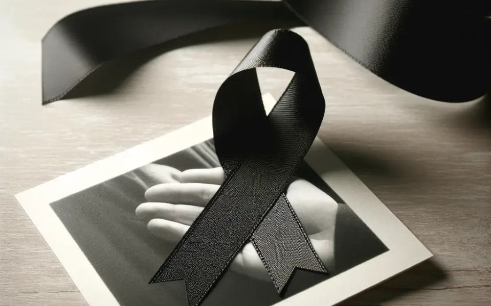 
        Czarna wstążka na zdjęciu, symbol żalu i pamięci.
    