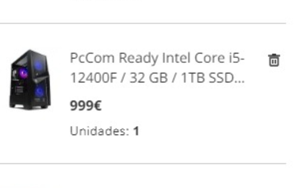 
        Zdjęcie komputera z podzespołami i ceną 999€.
    